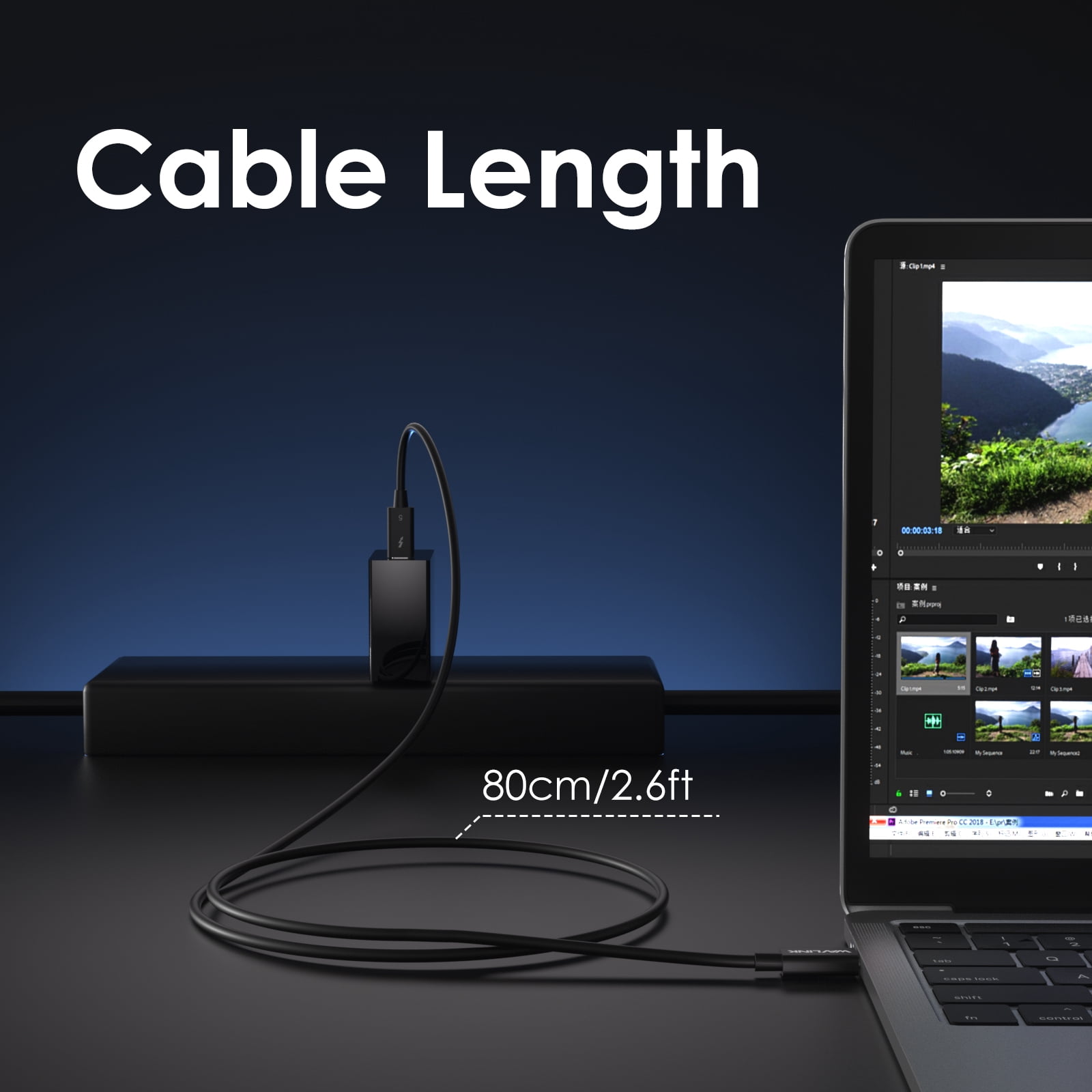WAVLINK Thunderbolt 5 Cable, 120Gbps Fast Data Transfer and 240W Power Delivery USB-C Cable, 8K/16K Display Support, Backwards Compatible TB4/3/USB4/3, Ideal for Gaming, Laptops, Monitors and Docks