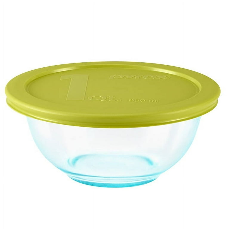 Pyrex Glass 3-Piece Storage Bowl Set: 7, 2, 1 cup size w/lids  (Red/Yellow/Green)