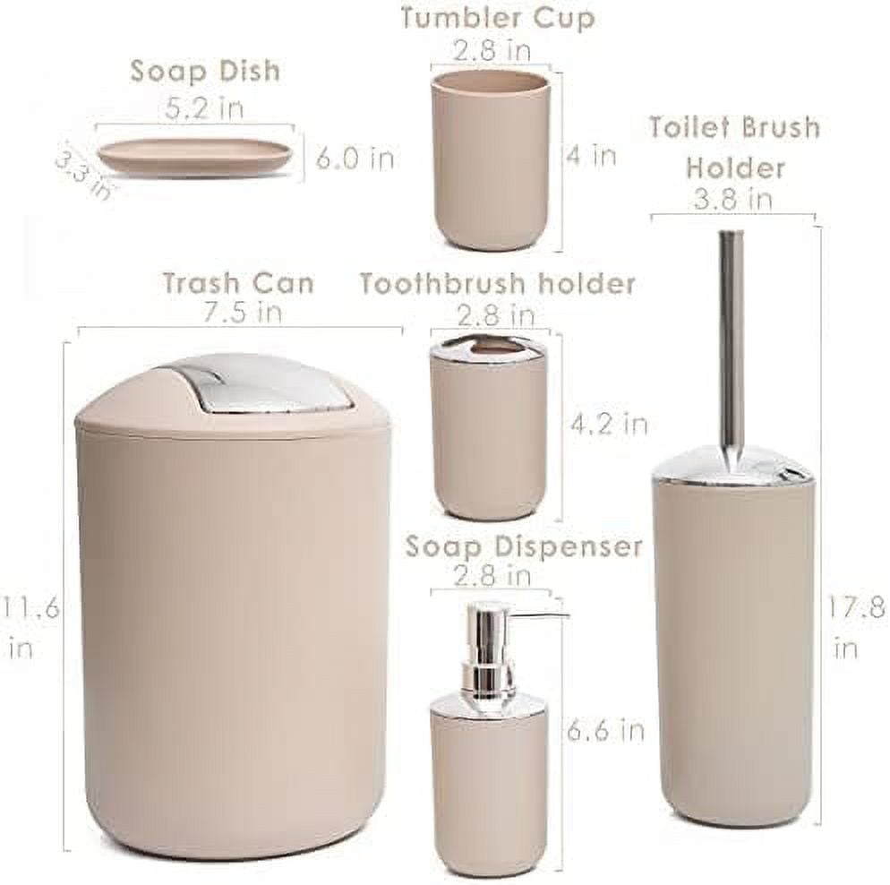 Moss & Stone 6 pcs Bathroom Accessories Set, Bathroom Decor Sets Includes Soap Dispenser, Toothbrush Holder, Toothbrush Cup, Soap Dish, A Bathroom Accessories Sets Complete (Beige)