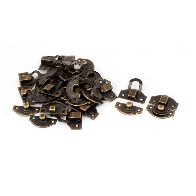 Cierre de caja de madera, pestillo, gancho, bisagra, tono bronce, 29x27x6mm, 20 piezas