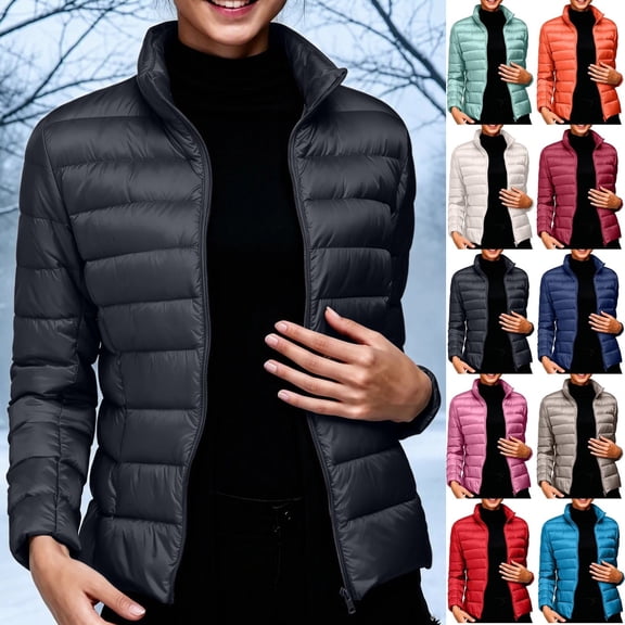 KICILVS Puffer Jacket Womens Lightweight Packable Quilted Coat Stand Collar Zip Up Down Jacket Warm Winter Outerwear