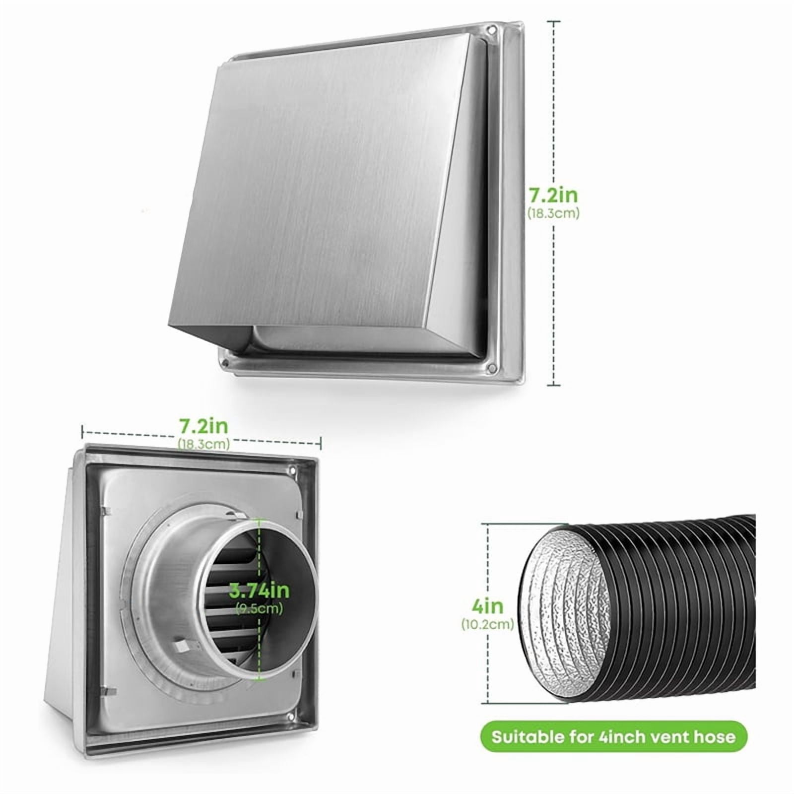3pcs 4 Inch Dryer Vent Cover Outdoor Walls, Stainless Steel External Extractor Wall Vent Cushioned Non-Return Flap