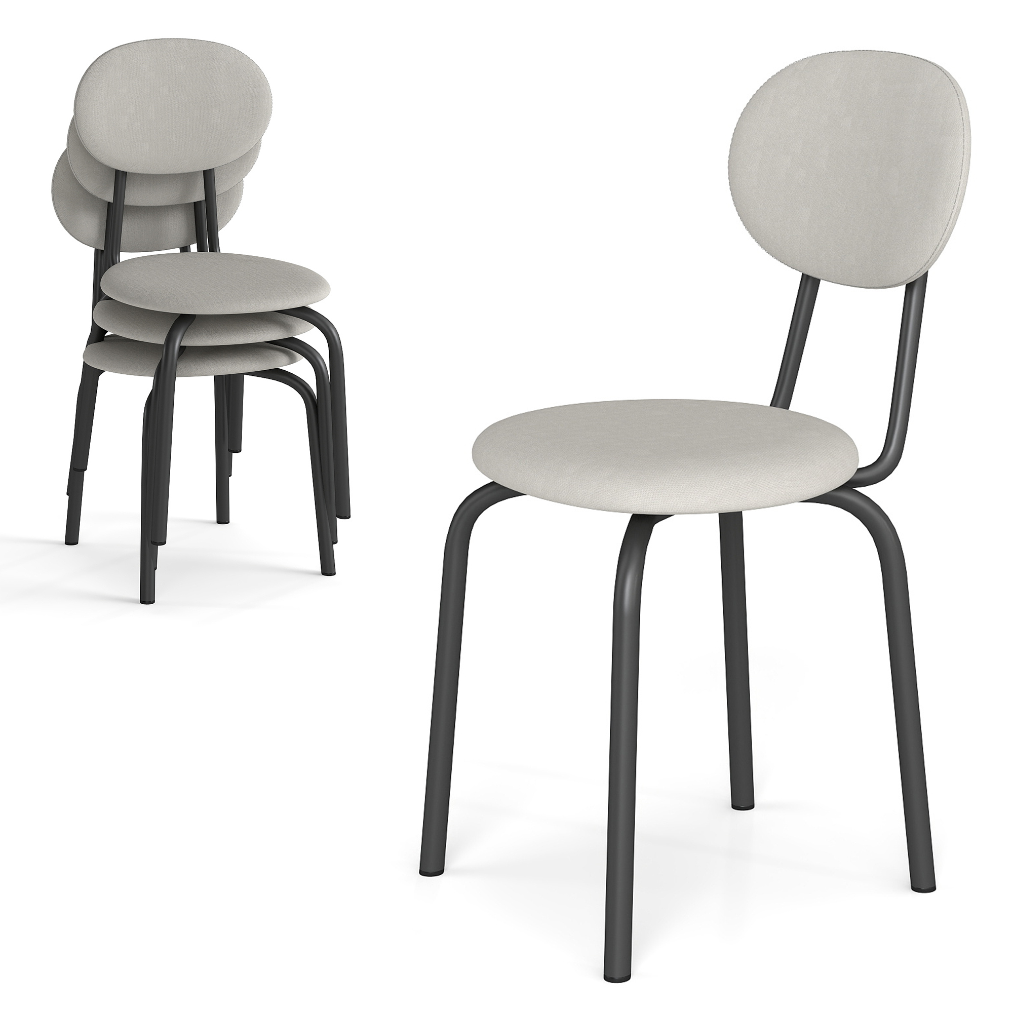 Melocadol Stackable Dining Chairs Set of 4, Modern Upholstered Dining Chairs with Comfortable Padded Seating, Steel Frame with 400 Lb. Capacity, Space Saving, for Kitchen, Dining Room, Beige