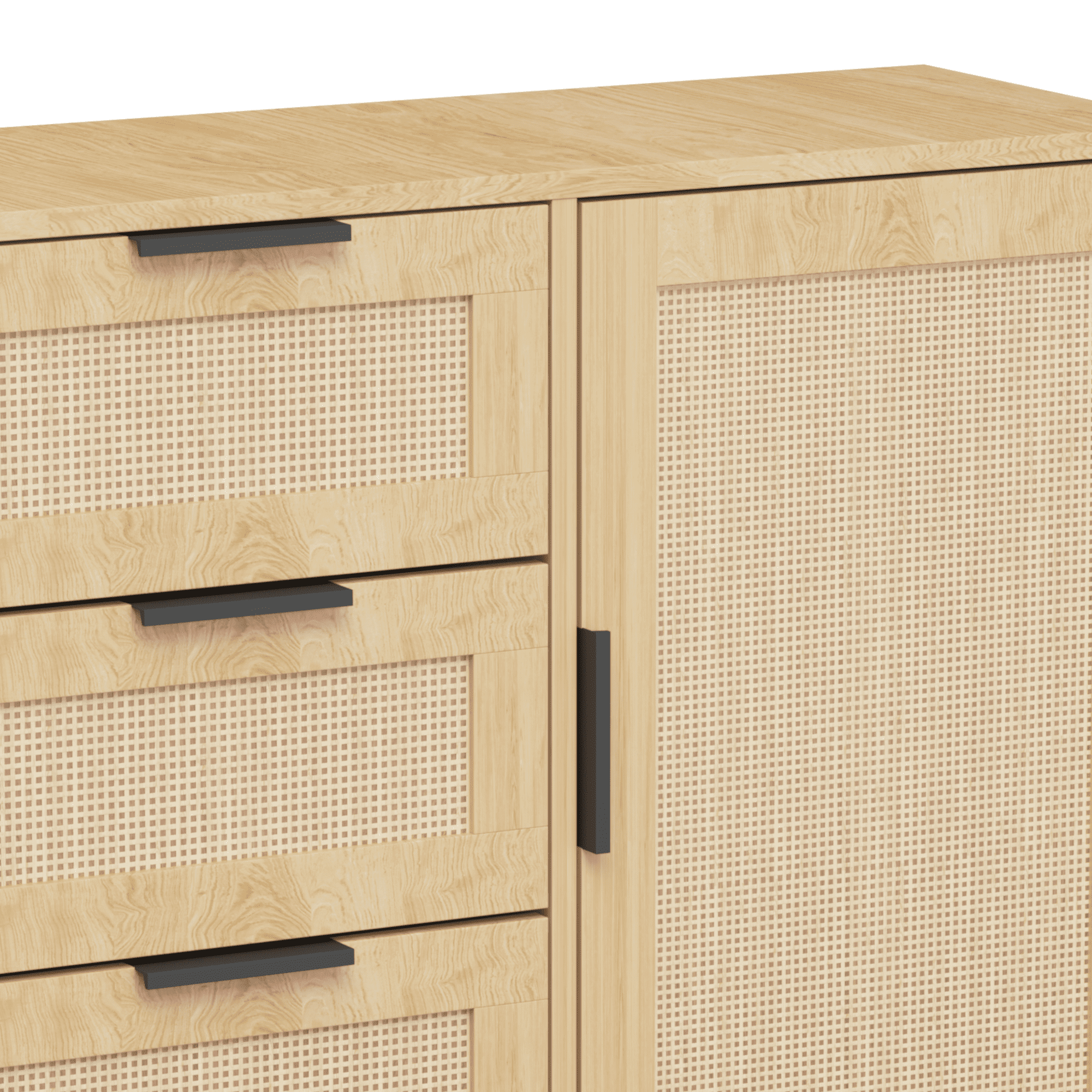 Modern Sideboard Buffet Cabinet with 3 Drawer,Rattan Wood Dresser for Bedroom,Living Room,Entryway,Hallway,Natural