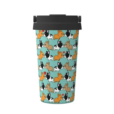 

Susaid Cute French Bulldog Print Coffee Travel Mug Insulated Coffee Mug with Lid Leakproof Coffee Thermos Coffee Tumbler for Hot&Cold Drinks