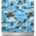 thumbnail image 1 of Soimoi Blue Cotton Duck Fabric Leaves & Austin Rose Floral Print Fabric by the Yard 42 Inch Wide, 1 of 3