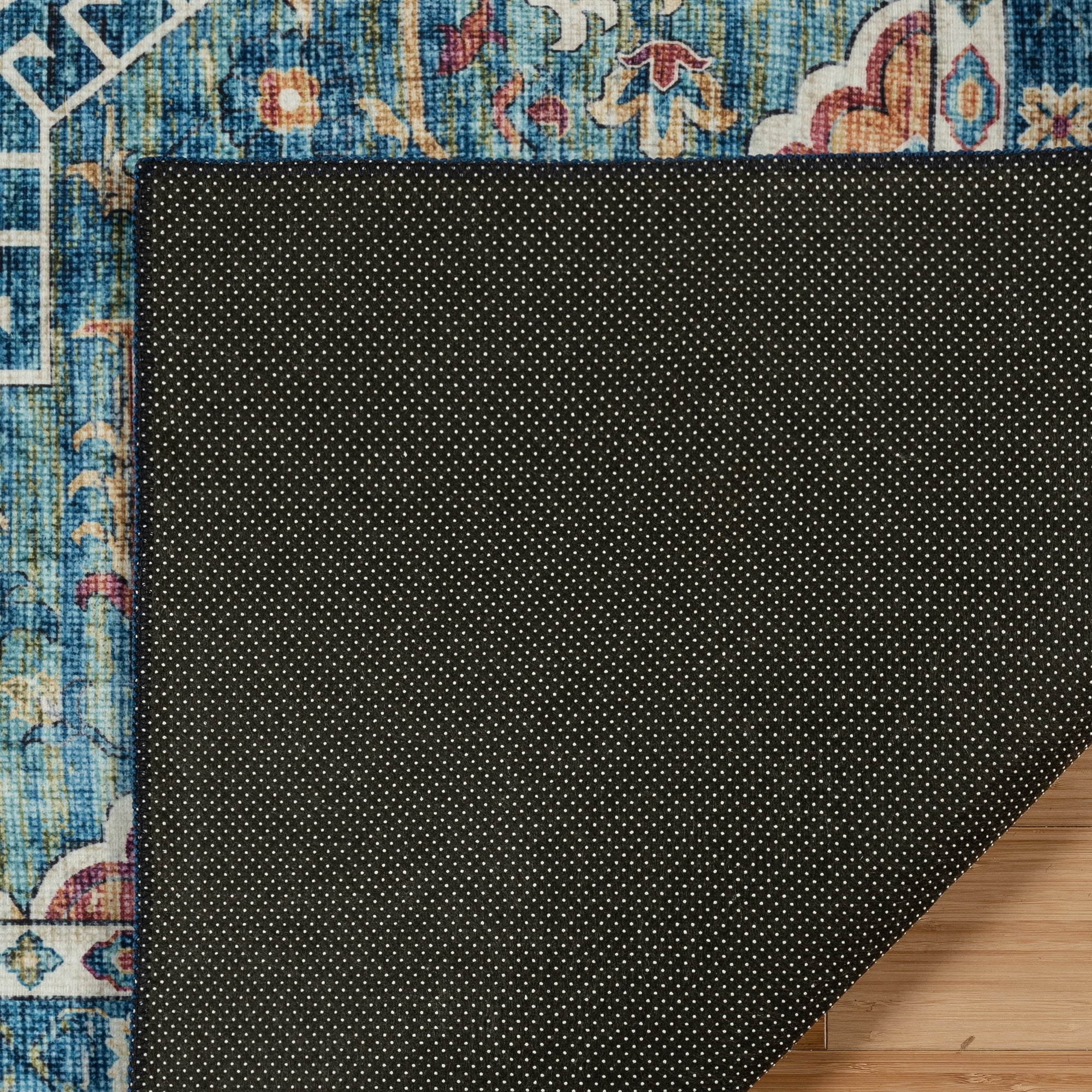 Crystal Print Soha Traditional Moroccan Blue Washable Indoor Area Rug, 5x7