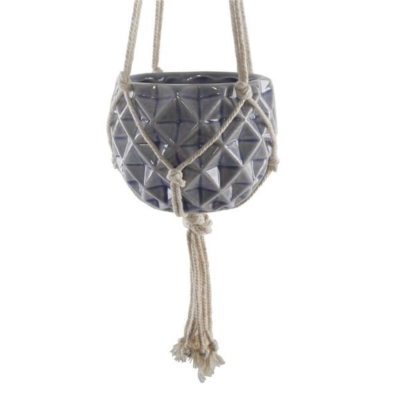 Flora Bunda  5 x 5 in. Ceramic Macrame Hanging Planter, Glass Blue