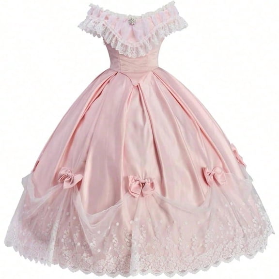 Women's Pink Victorian Rococo Dress Deluxe Off Shoulder Prom Ball Gown