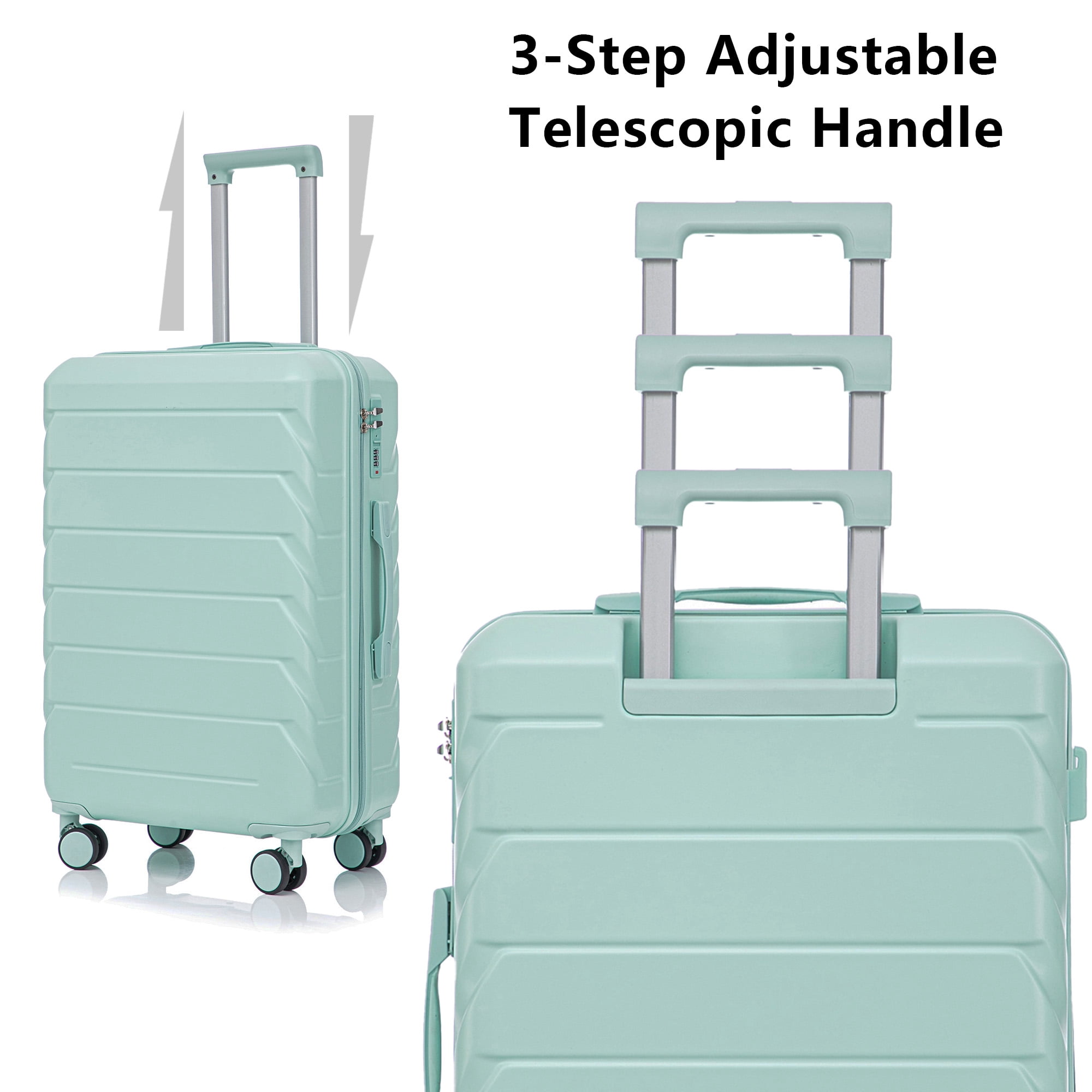 Alvantor 3Pcs Luggage Set, ABS Hardside Spinner Suitcase with Combination Lock, 20/24/28 Inch, Mint Green