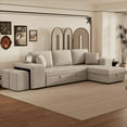 thumbnail image 6 of 104" L-Shape Reversible Sectional Sofa with Pull Out Bed and Shelves, 3 Seat Convertible Sleeper Couch w/ Storage Chaise and 2 Stools,Tufted Seater Corner Sofa & Couches for Living Room (Cream), 6 of 8