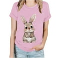 thumbnail image 2 of HOMBOM Cute Easter Tops For Women Pink Short Sleeve T-shirts Crew Neck Easter Rabbit Print Casual Tops M, 2 of 4