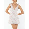 thumbnail image 2 of Liacowi Womens Summer Mini Floral Dress Pink Deep V Neck Open Back Sleeveless Party Dress, 2 of 9