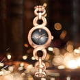 thumbnail image 4 of Reloj de pulsera de cuarzo redondo de aleación para mujer de moda, correa causal de rosa dorada (esfera verde), 4 of 5