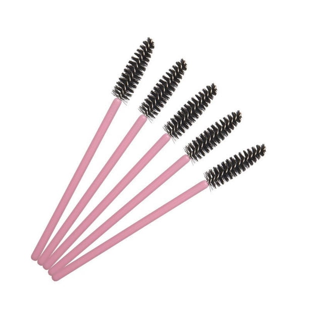Zhuge 200 piezas de cepillos desechables para rímel de pestañas, para extensiones de pestañas, cejas y maquillaje (varilla rosa con cabeza negra)