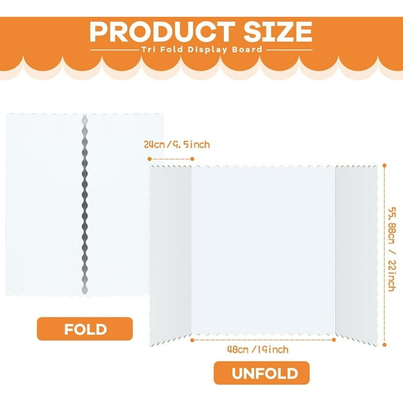 12 Pieces Tri Fold Poster Boards Bulk, Lightweight Science Display Boards, Trifold Presentation Display Board for Science Fair Project(22 x 38 Inch,White)