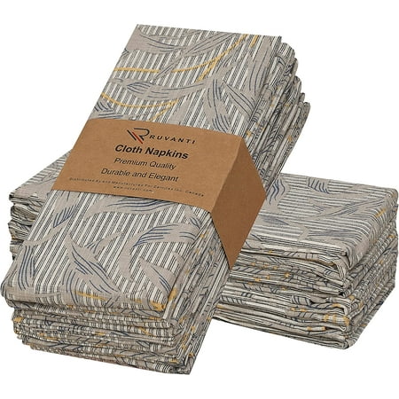 

Ruvanti Cloth Napkins 12 Pack 18x18 inch Dinner Napkins Soft & Absorbent 100% Cotton Napkins Cloth Washable & Reusable. Linen Napkin for Christmas Thanksgiving Dinner Weddings Parties - Leafy