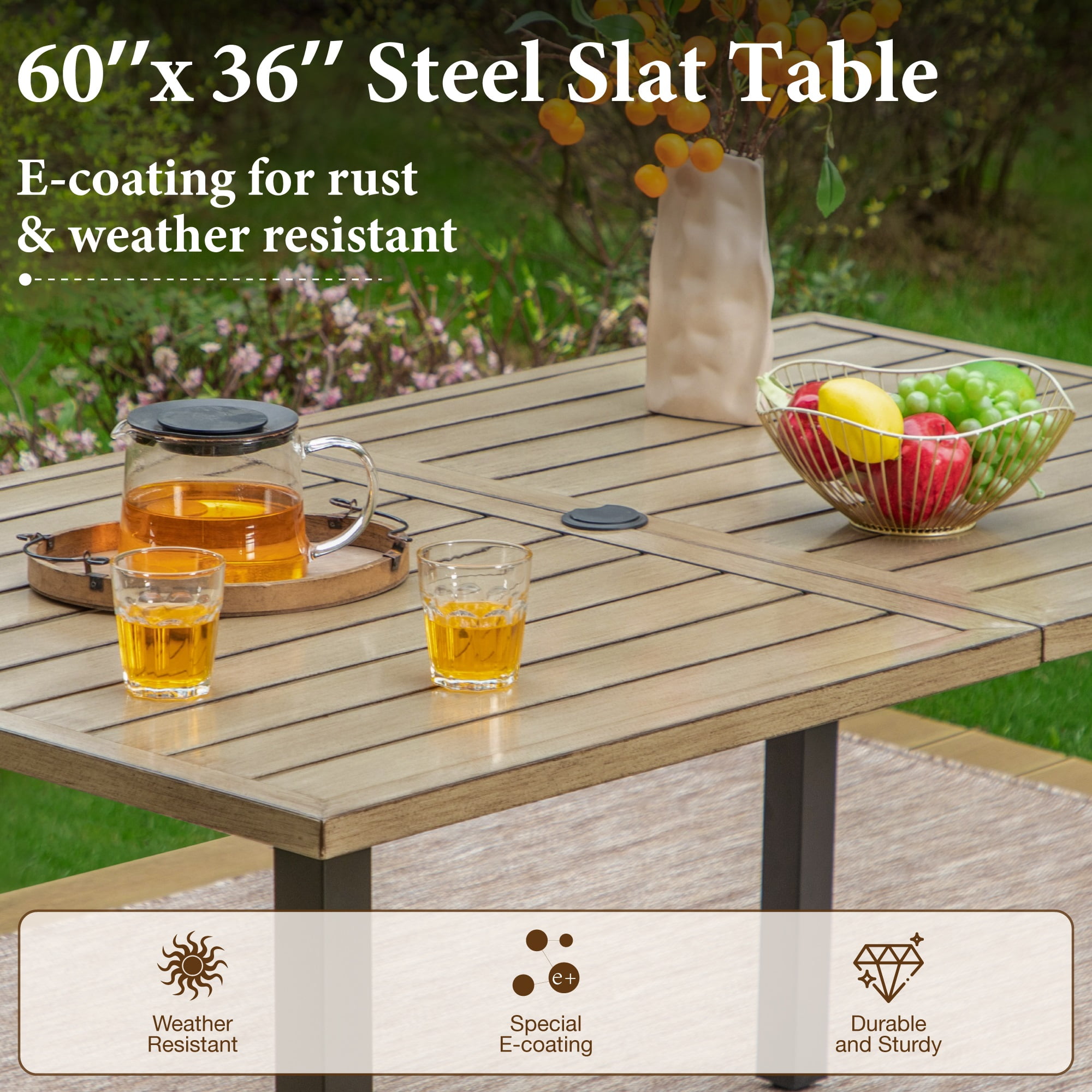 MF Studio 7-Piece Outdoor Patio Dining Set with Stacking Chairs & Wood-Grain Topped Table for 6-Person, Black