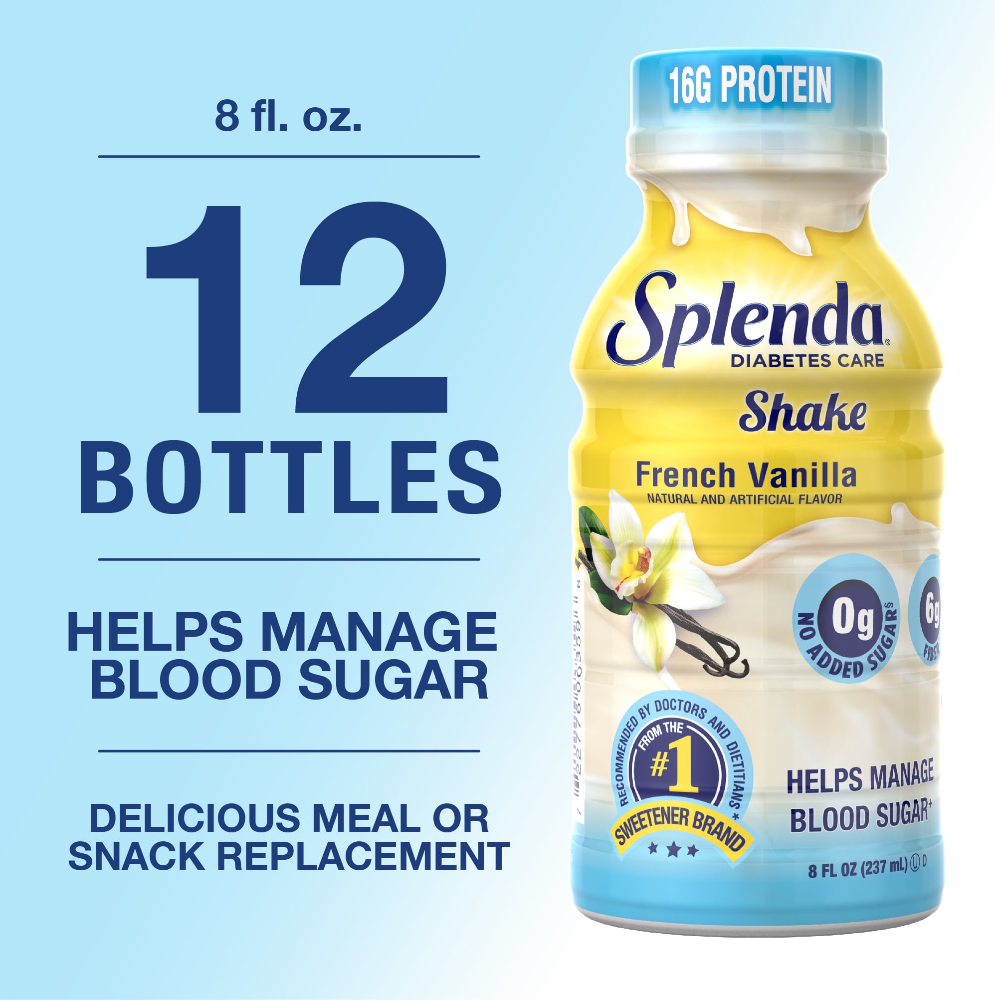Splenda Diabetic Protein Shakes, Helps Manage Blood Sugar, French Vanilla, 8oz, 12 Pack