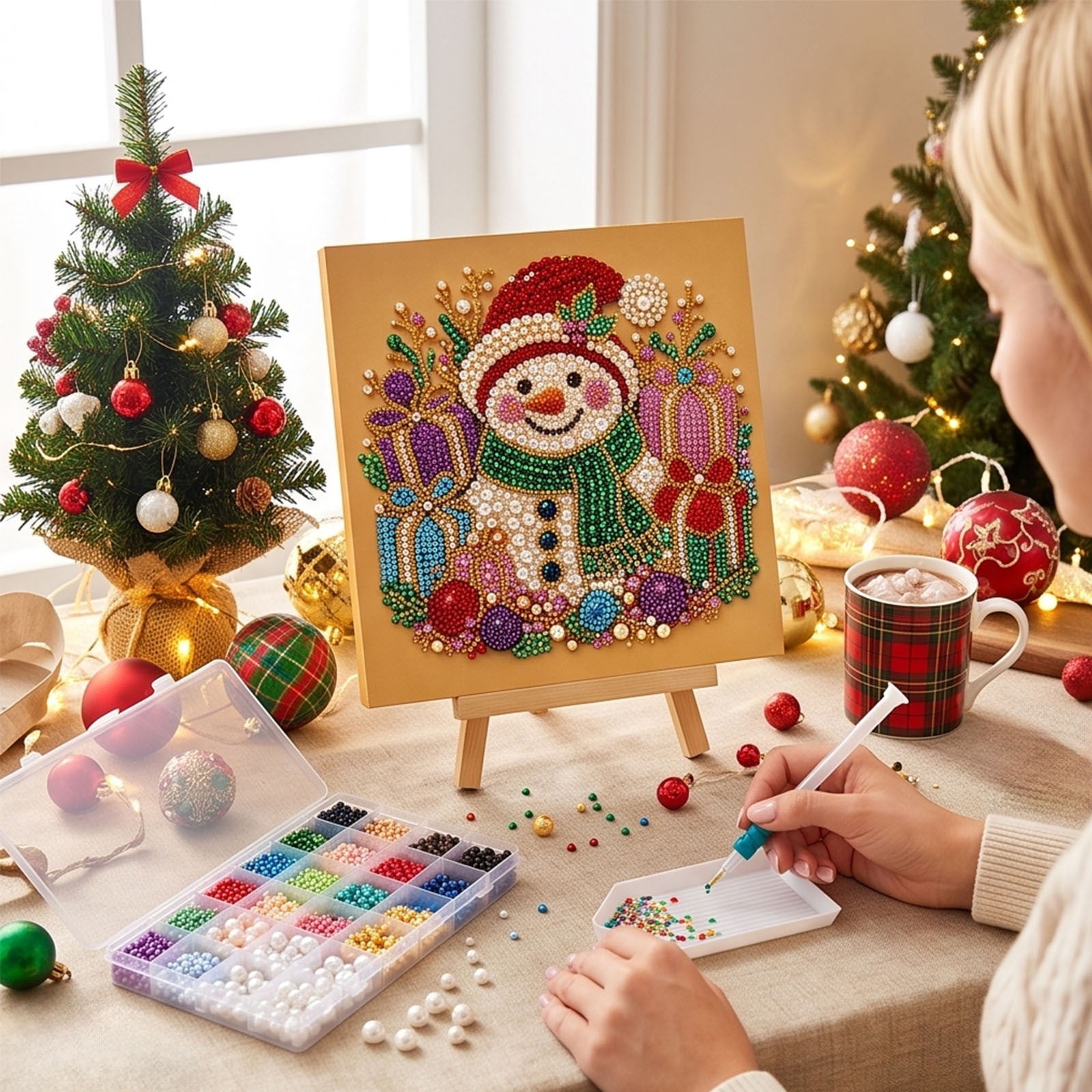 Christmas Diamond Painting Craft Kit Multicolor DIY Holiday Art Set with Tools and Decorative Design for Adults Beginners Family Activities Tabletop Display and Gifts