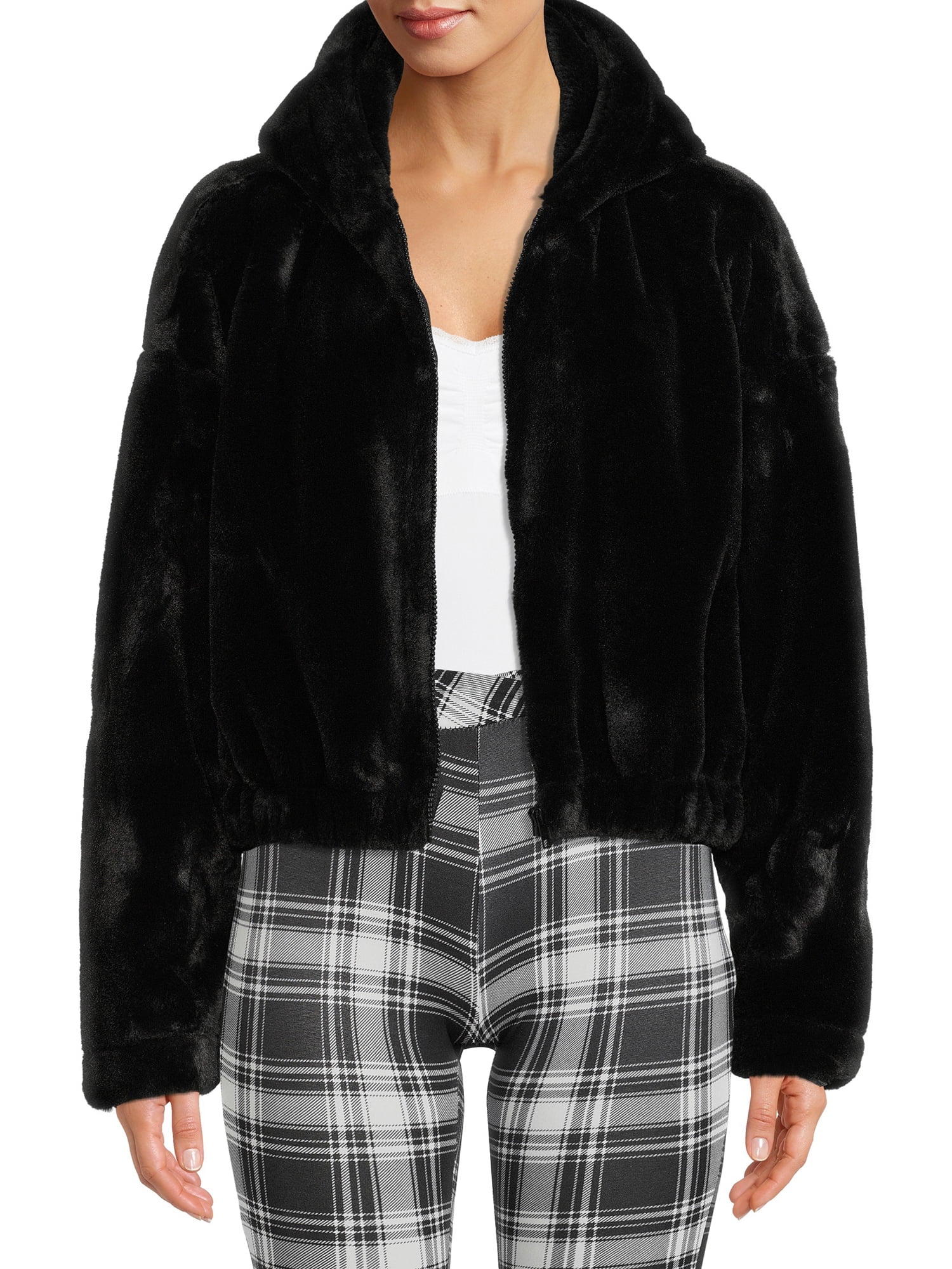 faux fur raglan sleeve hooded corduroy jacket