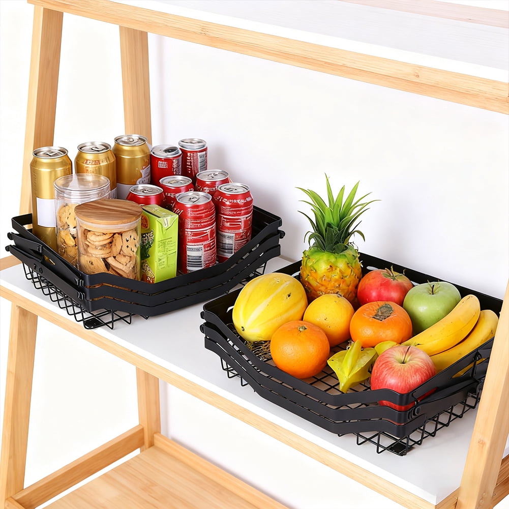 Yucurem 3 Tier Fruit Basket, Stackable Kitchen Cart Wheels, Metal  Rolling Cart for Vegetable, Snacks, Black