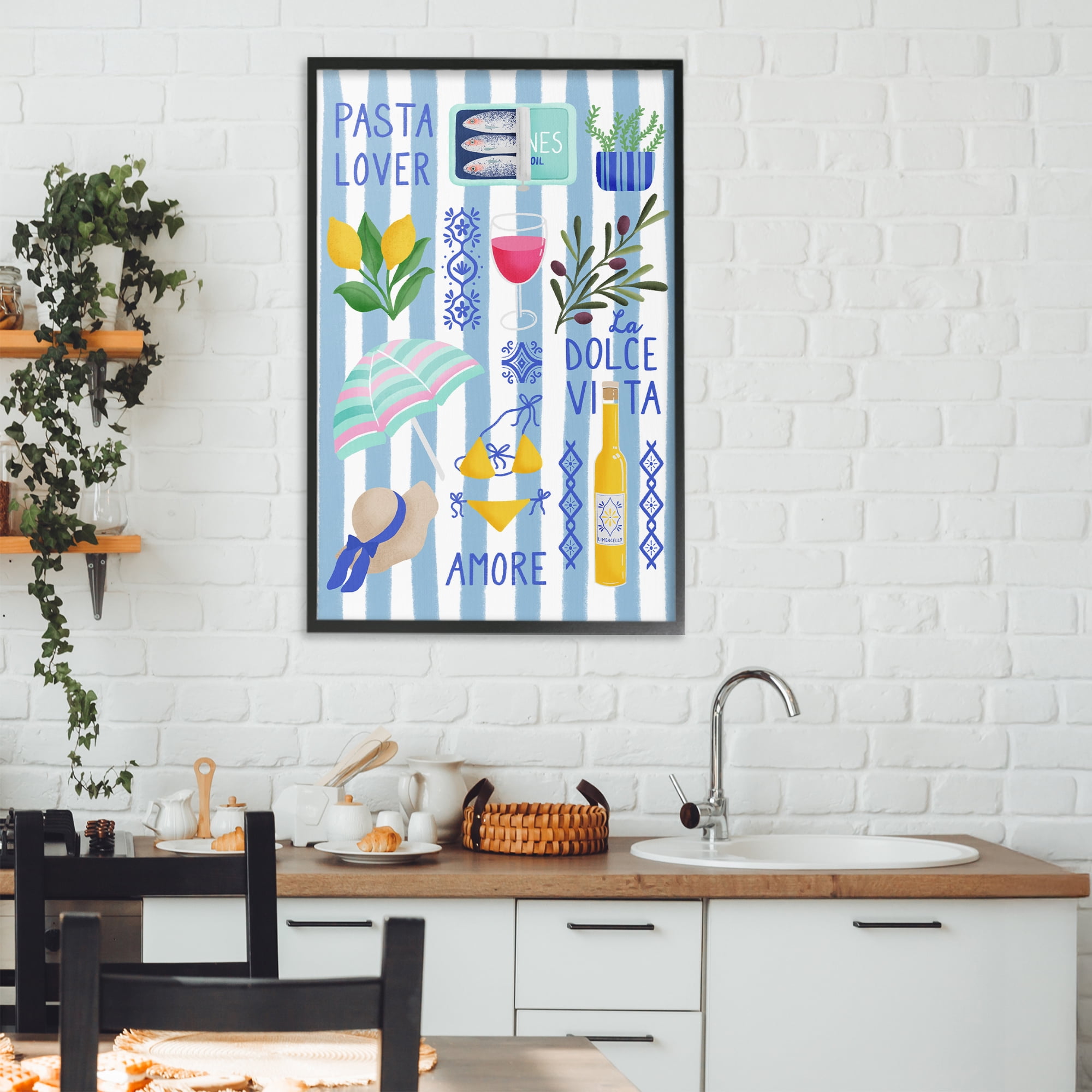 Stupell Industries Pasta Lover Mediterranean Black Framed Giclee Art, design by Metka Hiti