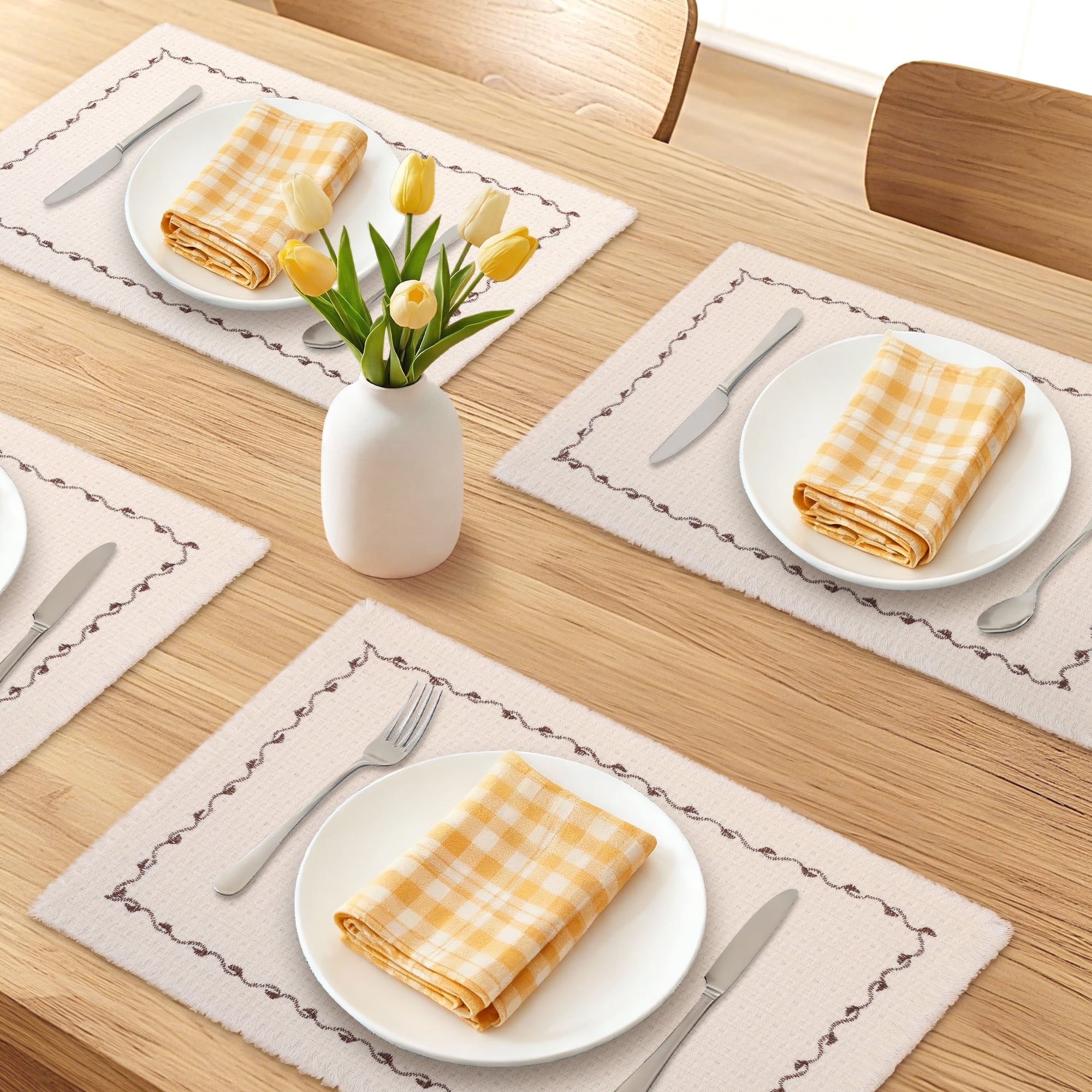 Unique Bargains 4pcs Washable Kitchen Table Mat White 15.7"x11.8"