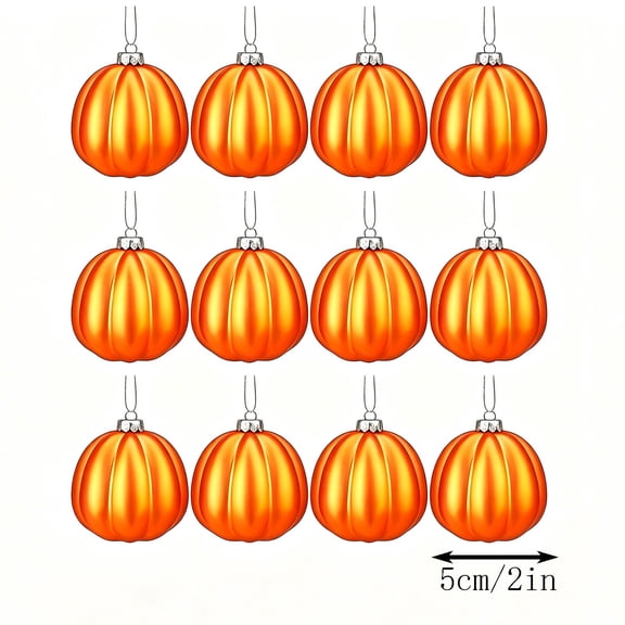 Hvmvliv 12 Pack Fall Tree Pumpkin Hanging Ornaments for Thanksgiving Halloween Mini Ball Decor 5cm Orange