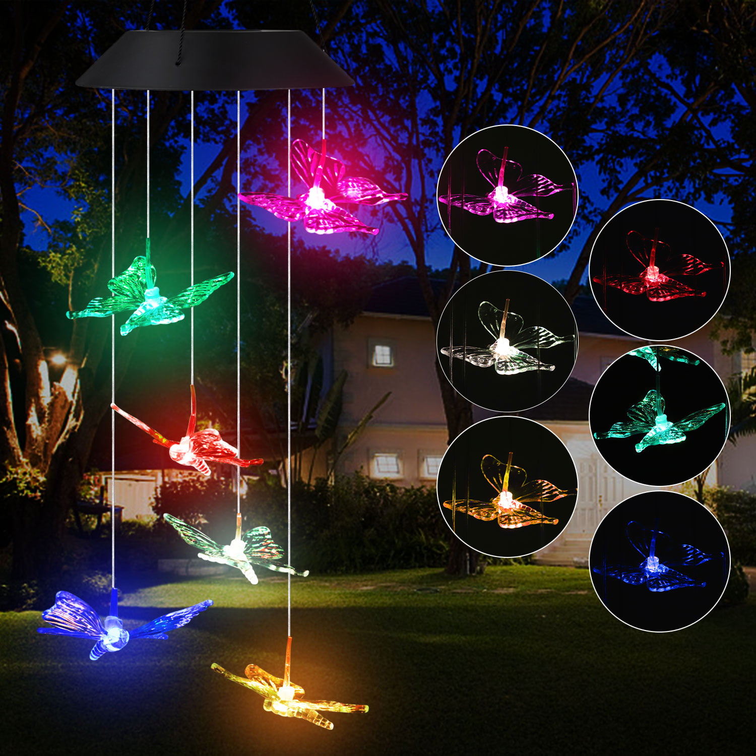 Solar Wind Chimes Butterfly Outdoor, TSV Waterproof LED Changing Light  Color Wind Chime Six Butterfly Wind Chimes Light Hanging Lamp for Home,  Party, 