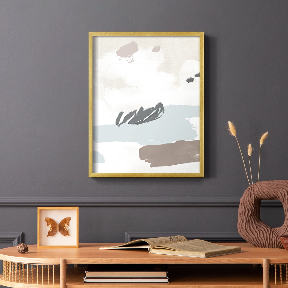 Neutral Wash II Framed Print in Gold Solid Wood Framed Print No Nail Hanging