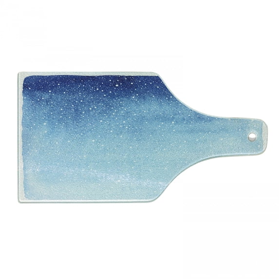 Winter Cutting Board, Falling Snow Splashes Stains Watercolors Shades of Blue Abstract Christmas Inspired, Tempered Glass Cutting and Serving Board, Wine Bottle Shape, Blue White, by Ambesonne