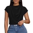 thumbnail image 3 of ClodeEU Women's Ruched Mock Neck Short Sleeve T-Shirt,Slim Fit Crew Neck Tee Black,Women's Plus L, 3 of 6