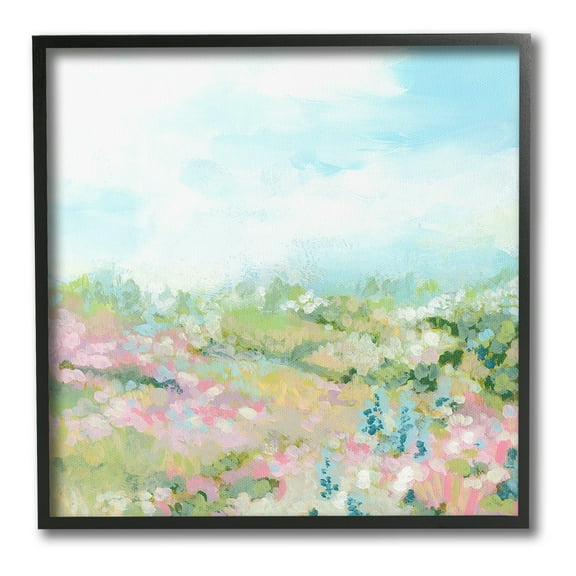 Stupell Industries Pastel Cloudy Meadow Landscape Painting Black Framed Art Print Wall Art, 12 x 12