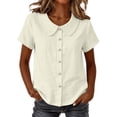 thumbnail image 2 of Asgosdo Womens Tops Short Sleeve Button Down Solid Color Loose Fit Blouses Basic Comfy Going Out Shirts, 2 of 5