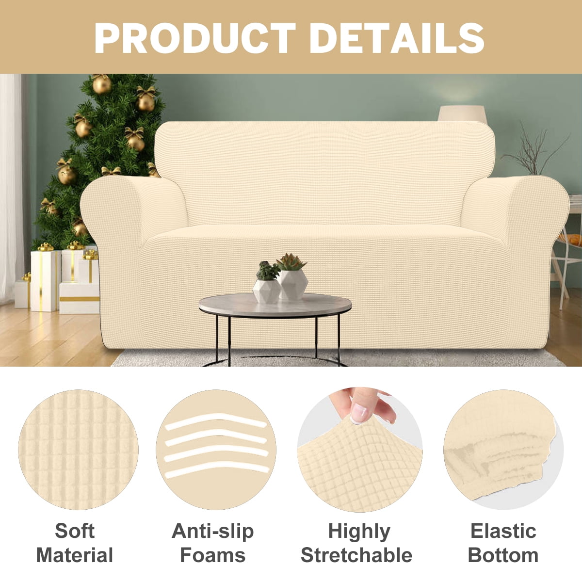 Sanmadrola 100% Waterproof Sofa Cover Non Slip Couch Cover Stretch Slipcover Leakproof Couch Protector for Kids Dogs Cats Pets, Beige, Oversized Sofa