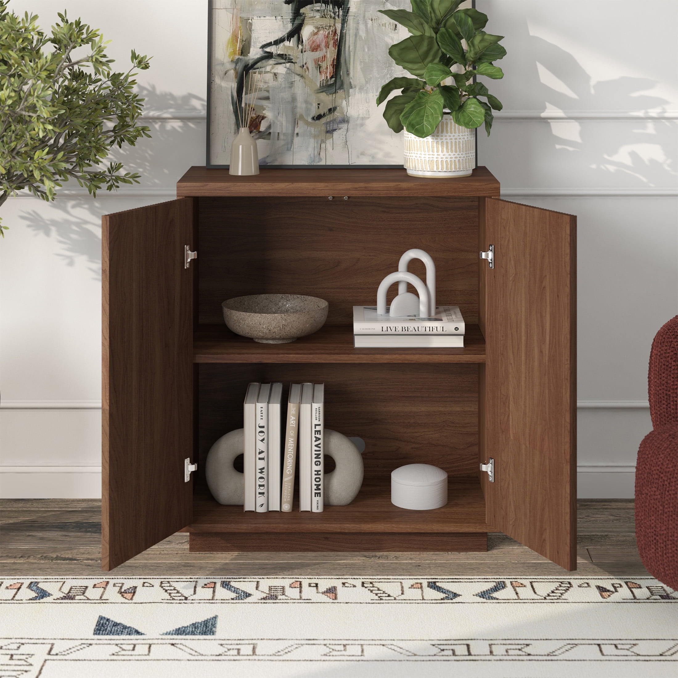 Evelyn&Zoe Modern/Contemporary 28" Wide Satin Walnut Accent Cabinet