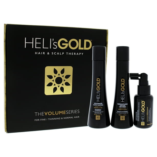 Acondicionador sin peso Heli's Gold 3.3oz, Champú Volumize 3.3oz, Revitalizador 1.7oz Volume Series Travel Kit Unisex 3Pc