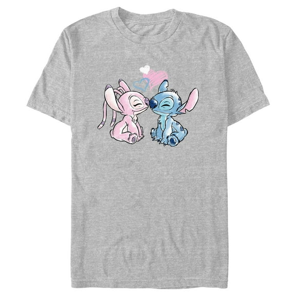 Men's Lilo & Stitch With Angel Couple Graphic Tee Athletic Heather 3X Large