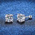 thumbnail image 2 of Pendientes de rosca de plata esterlina S925 para mujer, con cuatro garras, diamantes de imitación de moissanita, unisex, pendientes de moissanita, 2 of 5