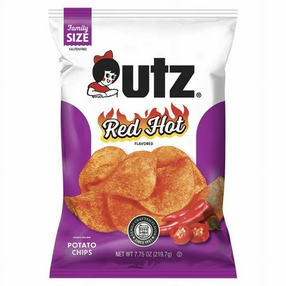 Utz Quality Foods Red Hot Flavored Potato Chips, 3-Pack 7.75 oz. Bags Family Size Bags