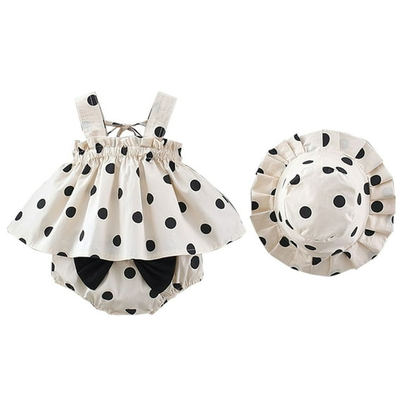EnJoCho Summer Cute Toddler Girls Polka Dot Suspender Dress Sun Hat Fashion 3 Piece Set Baby Kids Casual Dresses Cute Girl Party Wear Clothes