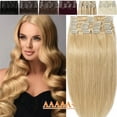 thumbnail image 2 of SEGO Red Clip in Hair Extensions Human Hair Full Head 100% Real Remy Thick Hair Extensions Silky Straight Balayage Blonde Hair Pieces, 2 of 7