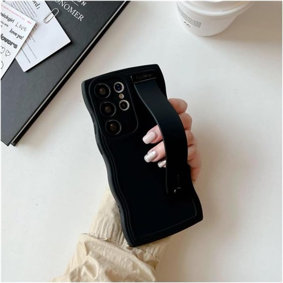 Compatible with for Samsung Galaxy S23 Ultra Case, Wristband Soft TPU Phone Case for Women Girl, Multicolor Thin Slim Shockproof Silicone Phone Case (Black,Samsung Galaxy S24)