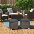 thumbnail image 3 of Topbuy 2 Pieces Patio Ottoman Multipurpose Outdoor Wicker Footstool Storage Box Side Table w/ Solid Metal Frame w/ Removable Cushions Navy, 3 of 7