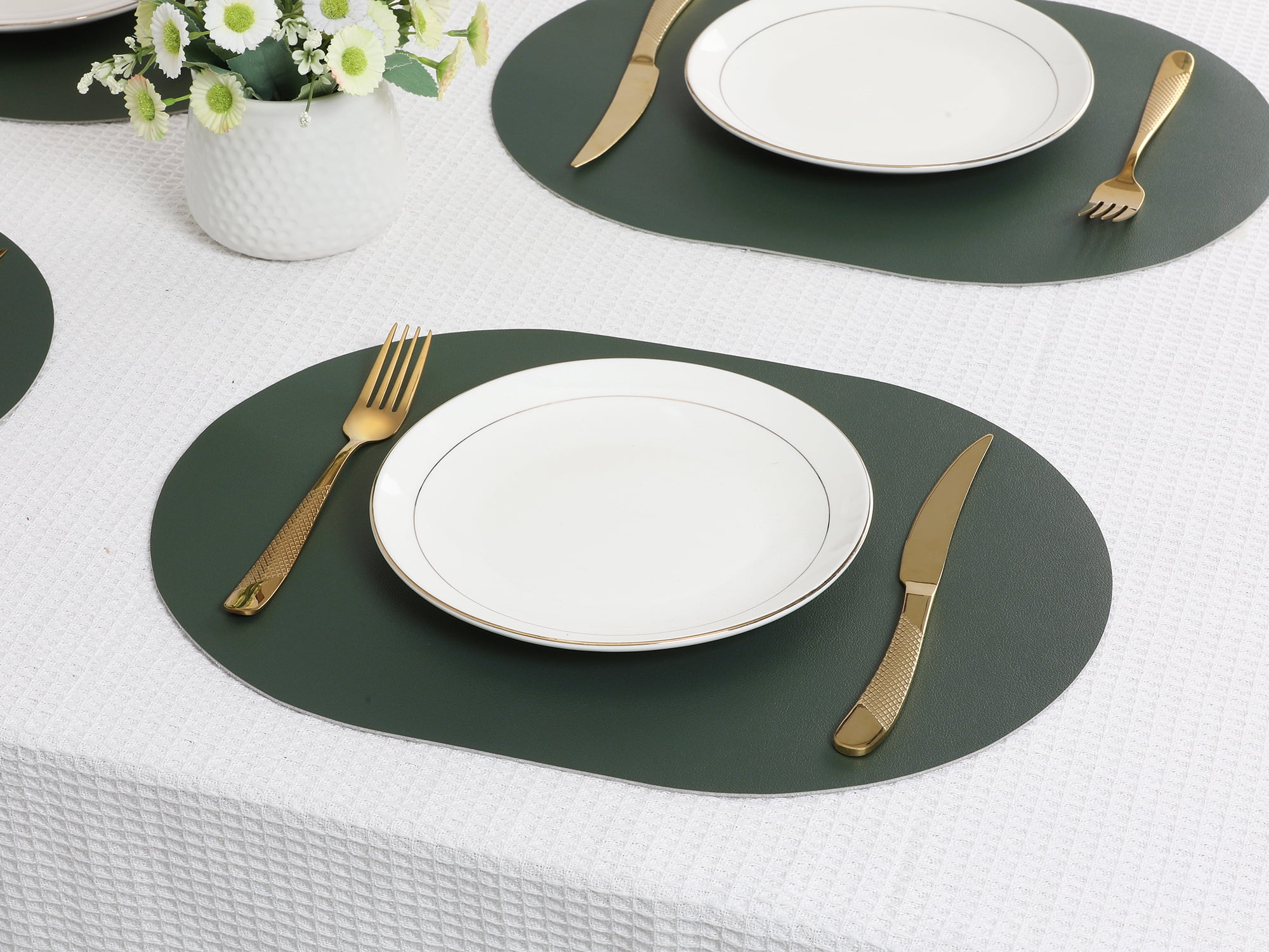 Unique Bargains Set of 6 Leather Table Placemats for Dining Table Decor Dark Green Gray