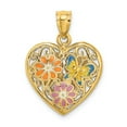 thumbnail image 1 of FB Jewels 14K Yellow Gold 3D Heart with Enamel Butterfly and Flowers - Reversible Pendant, 1 of 1