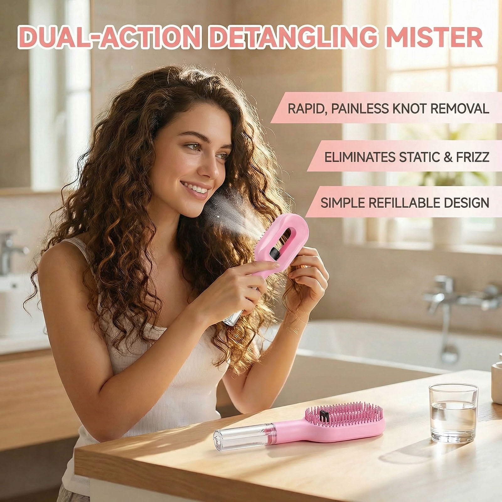 100Pcs Aqua Brush for Hair, AquaBrush 2-in-1 Detangler Hair Brush with Built-In Mister Spray, Portable Wet & Dry Detangling Brush for Curly, Wavy & Straight Hair, for Smooth, Frizz-Free Hair