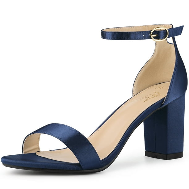 Unique Bargains Women s Ankle Strap Open Toe Chunky Heel Sandals Navy Blue Size 9 Other 9