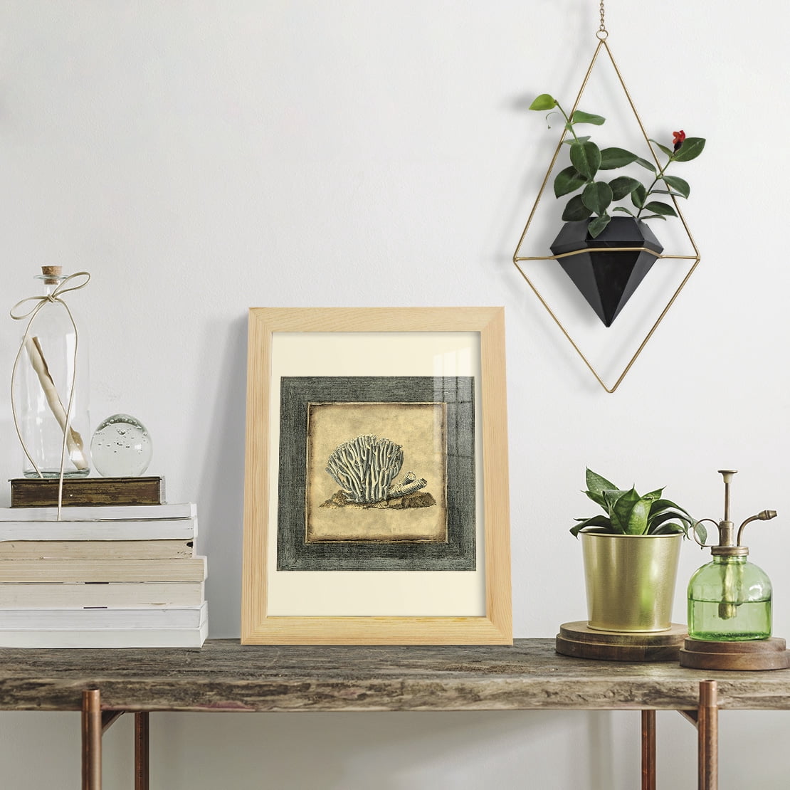 Mini Exotic Coral IX (U) - Framed Print w/glass - Natural Wood